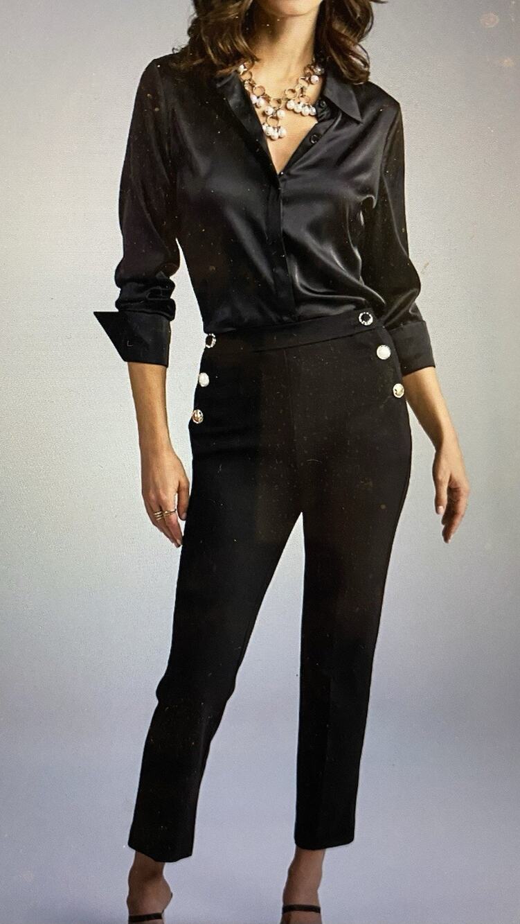 New Boston Proper Womens Ultimate Ponte Cropped Pant Size Medium w Button Detail